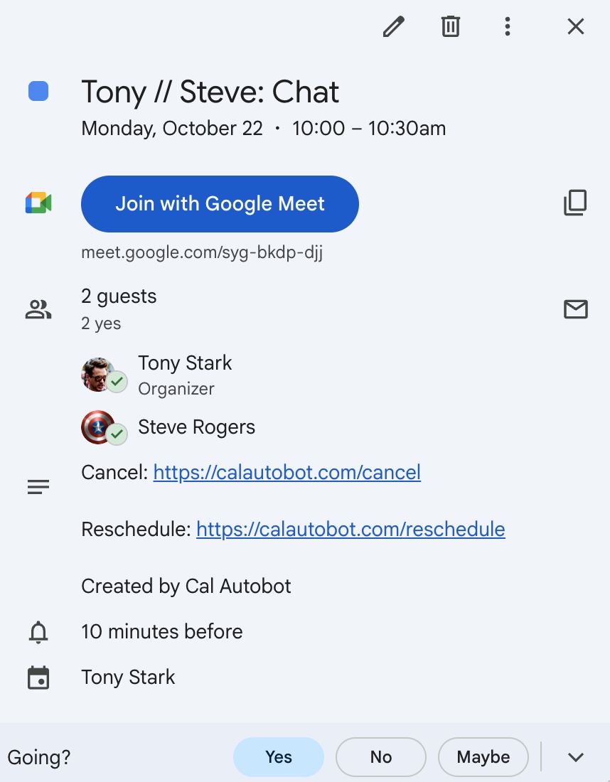 Meeting preparation view generated by Cal