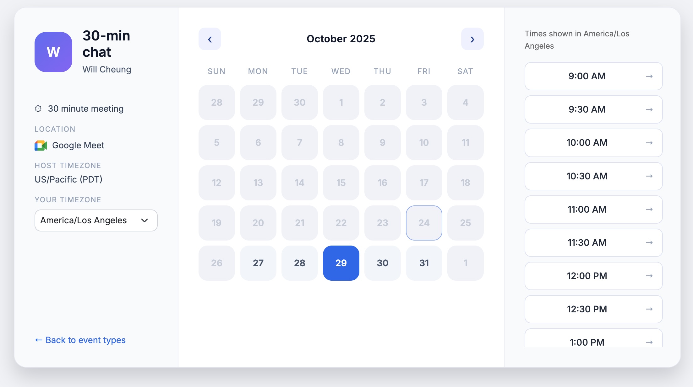 Preview of a public booking page powered by Cal